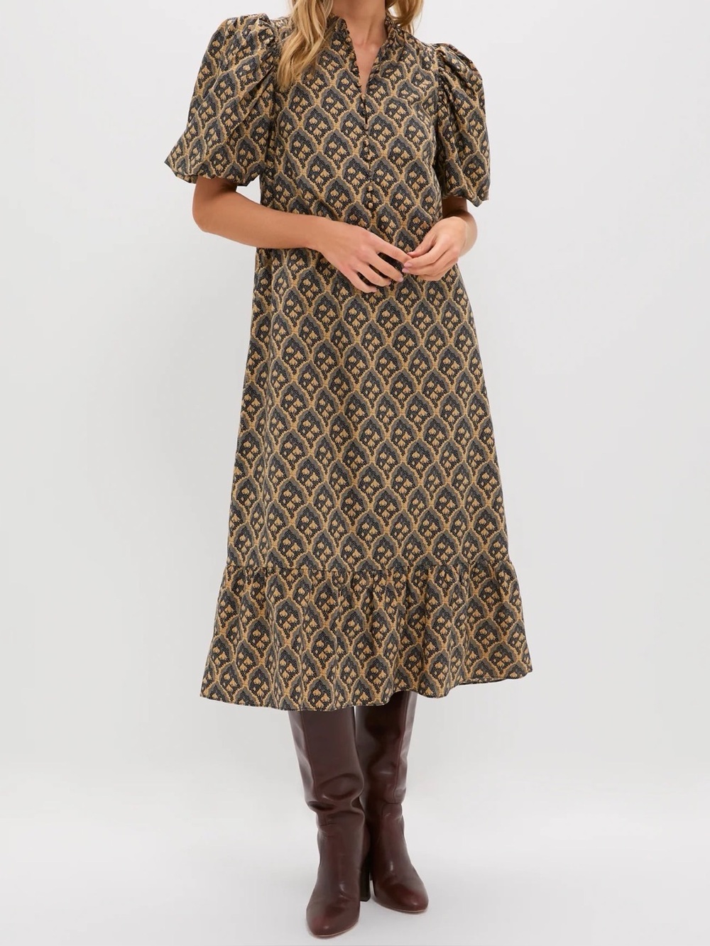 HYACINTH HOUSE Navy & Tan Floral Mimi Midi Dress